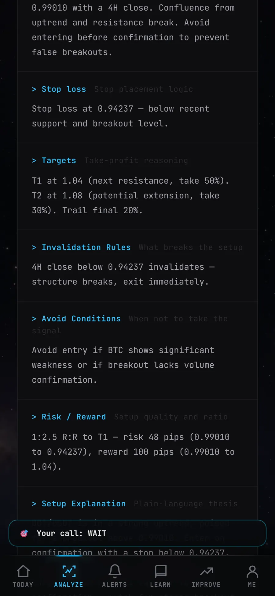 Scanner plan: stop loss, targets, invalidation rules and R:R