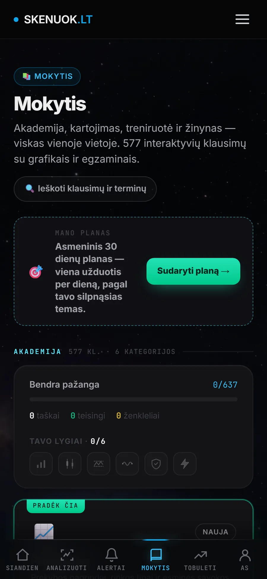 Mokytis: akademijos moduliai, asmeninis planas, bendra pažanga